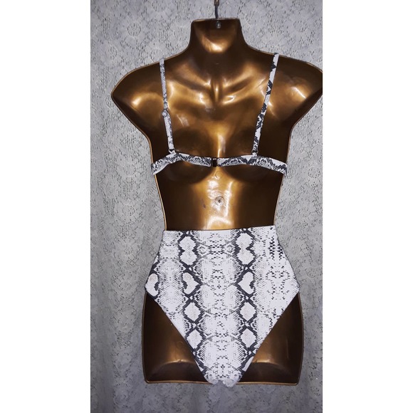 NIP Bikini Sz XL RUUHEE Black, White & Brown Snakeskin Print Hipster Swimsuit - Picture 2 of 6